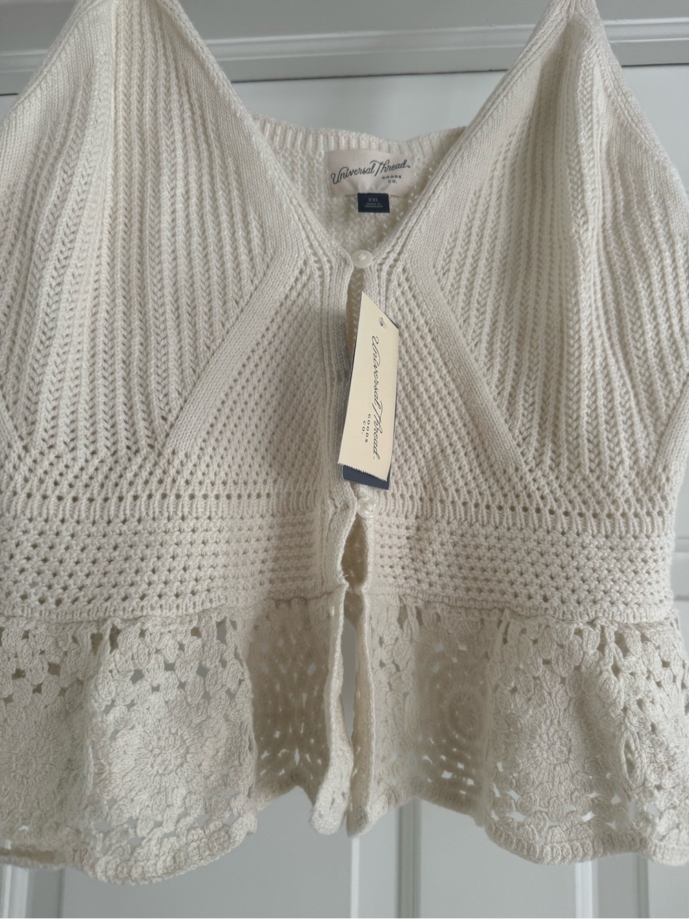 Universal Thread Cream Crochet Button-Front Knit Tank - Picture 2 of 6